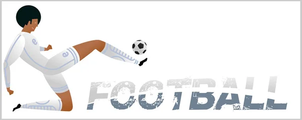 Banner Con Futbolista Letras Fútbol Con Dos Bolas Jugador Fútbol — Vector de stock