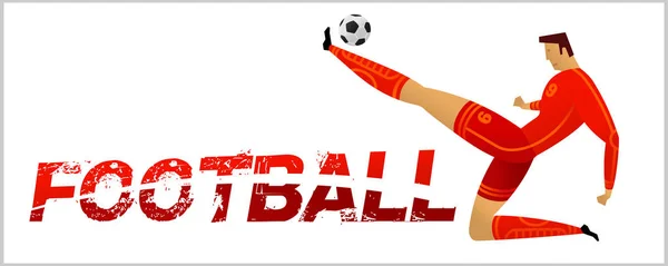 Bandiera Con Calciatore Lettering Football Con Due Palline Giocatore Football — Vettoriale Stock