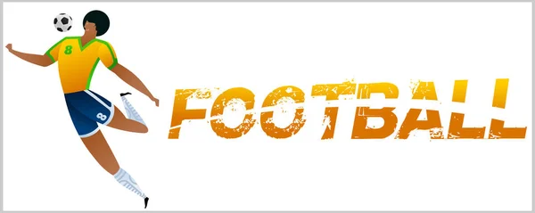 Banner Con Futbolista Letras Fútbol Con Dos Bolas Jugador Fútbol — Vector de stock