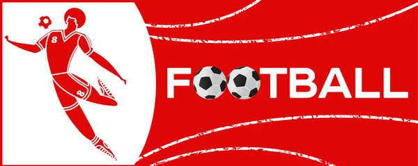 Banner Com Jogador Futebol Lettering Football Com Duas Bolas Jogador —  Vetores de Stock