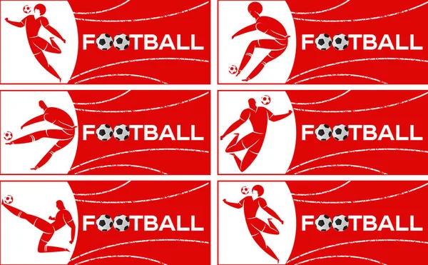 Banner Con Futbolista Letras Fútbol Con Dos Bolas Jugador Fútbol — Archivo Imágenes Vectoriales