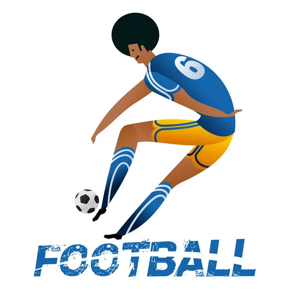 Jugador Fútbol Con Pelota Letras Fútbol Con Dos Bolas Jugador — Vector de stock