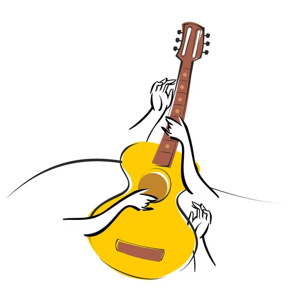 美丽的向量例证与吉他 古典声学吉他 孤立的剪影经典吉他 乐器收藏 在白色背景查出的向量例证 — 图库矢量图片