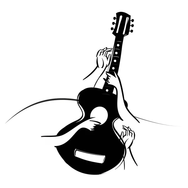 Hermosa Ilustración Vectorial Con Una Guitarra Guitarra Acústica Clásica Silueta — Vector de stock