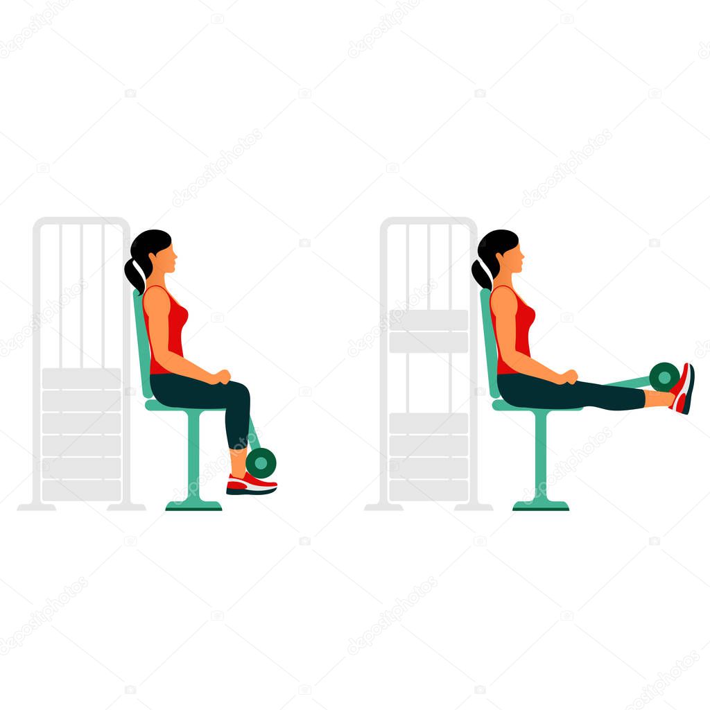Fitness exercises for strong and beautiful body. Fitness, Aerobic and workout exercise in gym. Vector set of gym icons in line style isolated on white background. People in gym. Gym equipment.