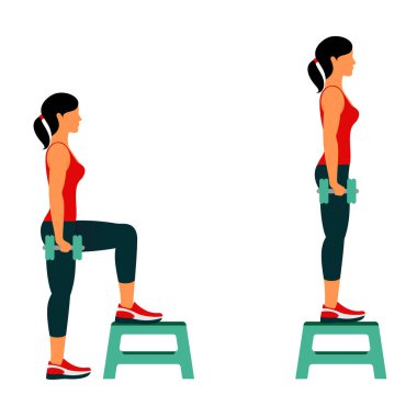 Fitness egzersizleri için güçlü ve güzel vücut. Fitness, aerobik ve egzersiz spor salonunda egzersiz. Çizgi stili beyaz arka plan üzerinde izole jimnastik salonu simgeler vektör kümesi. İnsanlar jimnastik salonu. Spor salonu ekipman.