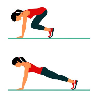 Fitness egzersizleri için güçlü ve güzel vücut. Fitness, aerobik ve egzersiz spor salonunda egzersiz. Çizgi stili beyaz arka plan üzerinde izole jimnastik salonu simgeler vektör kümesi. İnsanlar jimnastik salonu. Spor salonu ekipman.