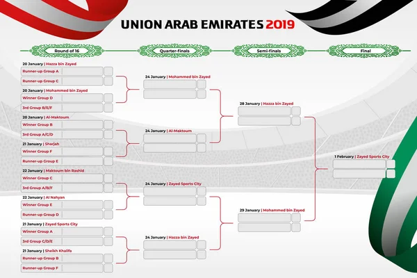 Resultados Ilustración Vectorial Tablas Clasificación Torneo Campeonato Emiratos Árabes Unidos — Vector de stock