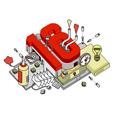 Çeşitli nesnelerle 16 numara vektörel çizimler. Fullcolors izometrik grafik sayısı on altı logo şablonlar, kurumsal kimlik. Beyaz arka plan üzerinde izole.