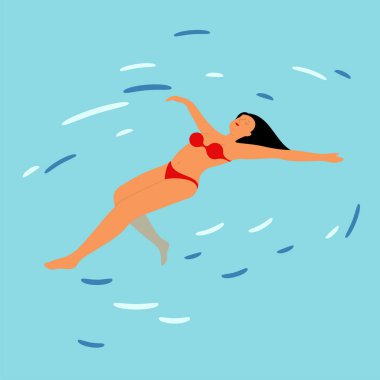 Genç kadın Yüzme Havuzu su arka plan üzerinde dinlenme