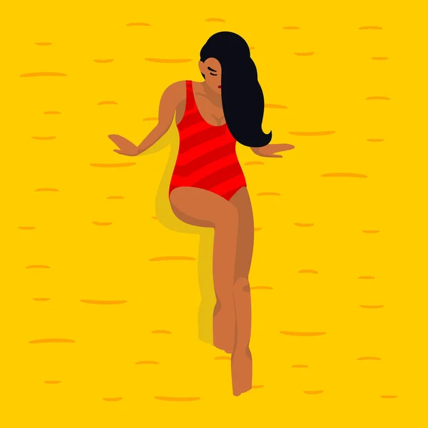 Ung kvinna vilar på sea beach — Stock vektor