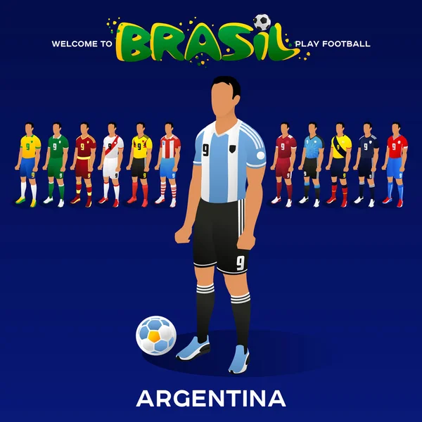 Jugador de fútbol en forma de equipos nacionales . — Vector de stock