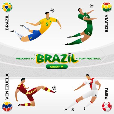 Futbolcu Brezilya Ulusal sembolleri bir desen arka planda