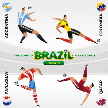 Football player in the background of a pattern of Brazilian national symbols clipart