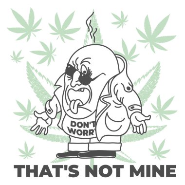 Vektör illüstrasyonu, kenevir yaprakları, komik, harfli çizgi film karakteri