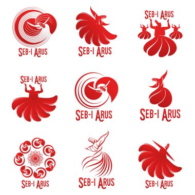 Vektör logosu çizimi. Türkçe, Sufi ve Derviş Dansı. Seb i Arus