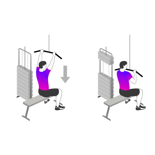 Exercícios de fitness para costas e bíceps fortes — Vetor de Stock