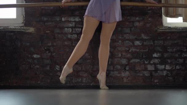 Eğitim ağır çekimde bir balerin bacakları vardır. — Stok video