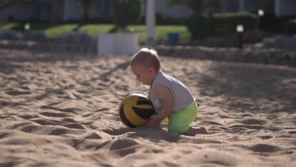 Ung mamma leker med sin bebis med bollen i slow motion. — Stockvideo