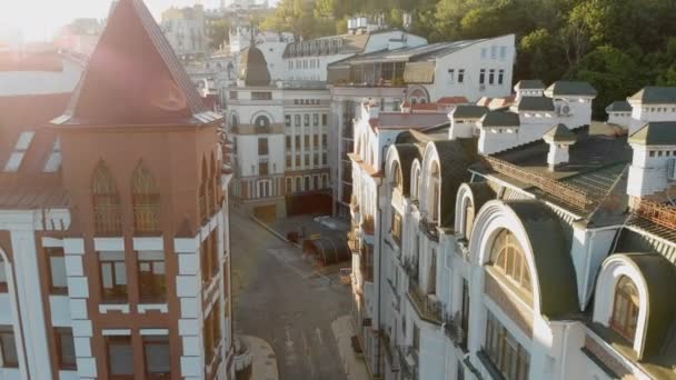 Restored historic buildings in a downtown area in Europe at splendid sunset — Stock Video