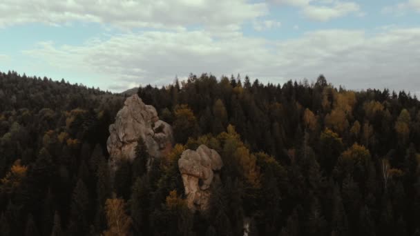 Ruiny Tustánu, Starý hrad v Karpatských horách za slunečného dne v létě — Stock video