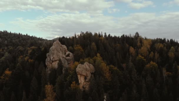 Ruiny Tustan, stary zamek w Karpatach w słoneczny dzień w lecie — Wideo stockowe