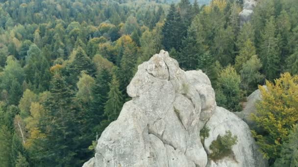 Ściany Tustan w Karpatach patrząc jak stary Brodaty wojownik w lecie — Wideo stockowe