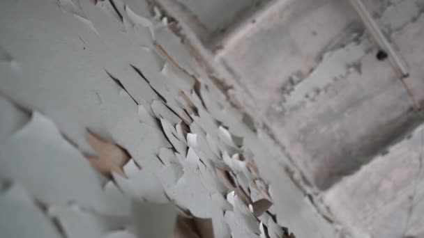 Ragged wall with spoilt grey paint in a mental hospital for psycho people in slo-mo — Stock Video