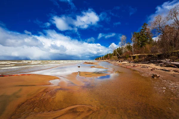 Kusten Floden Kall Maj Dag Novosibirsk Region Reservoar Västra Sibirien — Stockfoto