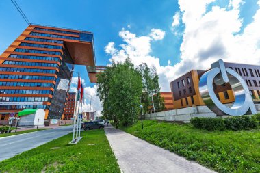 Novosibirsk, Batı Sibirya, Rusya Federasyonu-Haziran 2, 2018: Teknopark nın Novosibirsk Akademgorodok (Akadempark). Novosibirsk, Novosibirsk bölgesi, Batı Sibirya, Rusya Federasyonu