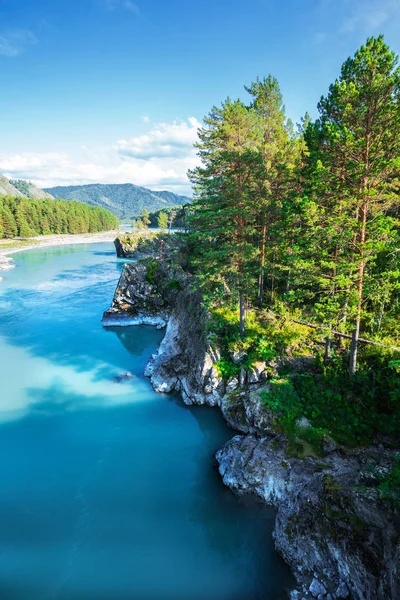 Widok Rzekę Katun Skały Góry Góry Ałtaj Południowej Syberii Rosja — Zdjęcie stockowe