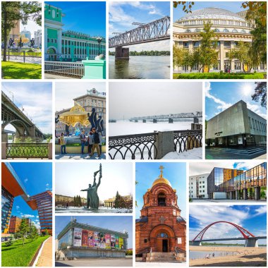 Novosibirsk, Batı Sibirya, Rusya Federasyonu-2018, 2019: kolaj Novosibirsk yerler hakkında