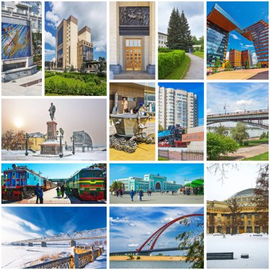 Novosibirsk, Batı Sibirya, Rusya Federasyonu-2018, 2019: kolaj Novosibirsk yerler hakkında