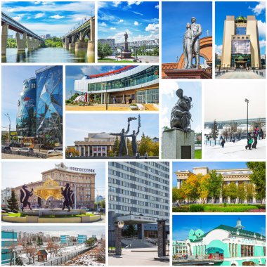 Novosibirsk, Batı Sibirya, Rusya Federasyonu-2018, 2019: kolaj Novosibirsk yerler hakkında