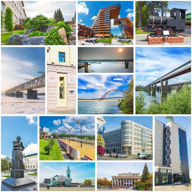 Novosibirsk, Batı Sibirya, Rusya Federasyonu-2018, 2019: kolaj Novosibirsk yerler hakkında