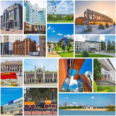 Novosibirsk, Batı Sibirya, Rusya Federasyonu-2018, 2019: kolaj Novosibirsk yerler hakkında