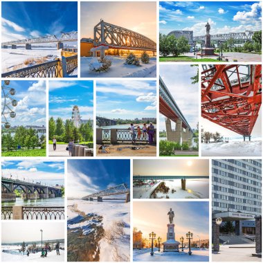 Novosibirsk, Batı Sibirya, Rusya 2018, 2019: Novosibirsk, St. Michael quay Ob Nehri'nin Tema konumlar kolaj