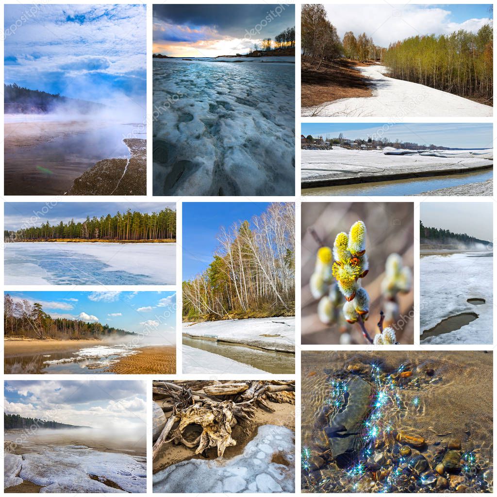Collage four seasons - spring. The Nature Of Western Siberia
