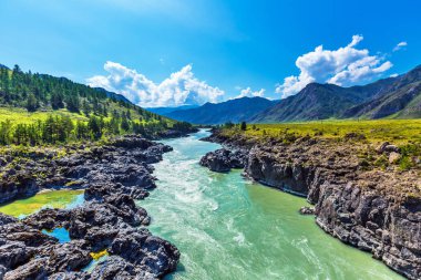 Hızlı katun nehri. Gorny Altay, Sibirya, Rusya Federasyonu