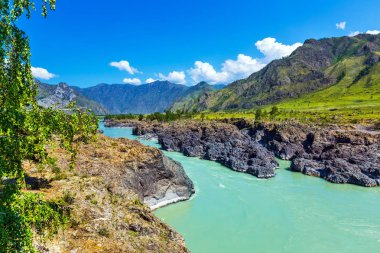 Hızlı katun nehri. Gorny Altay, Sibirya, Rusya Federasyonu