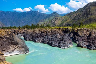 Hızlı katun nehri. Gorny Altay, Sibirya, Rusya Federasyonu