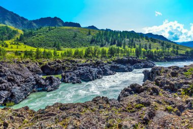 Hızlı katun nehri. Gorny Altay, Sibirya, Rusya Federasyonu