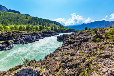 Hızlı katun nehri. Gorny Altay, Sibirya, Rusya Federasyonu