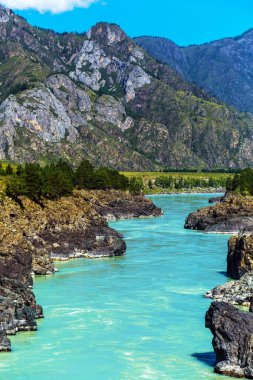 Hızlı katun nehri. Gorny Altay, Sibirya, Rusya Federasyonu