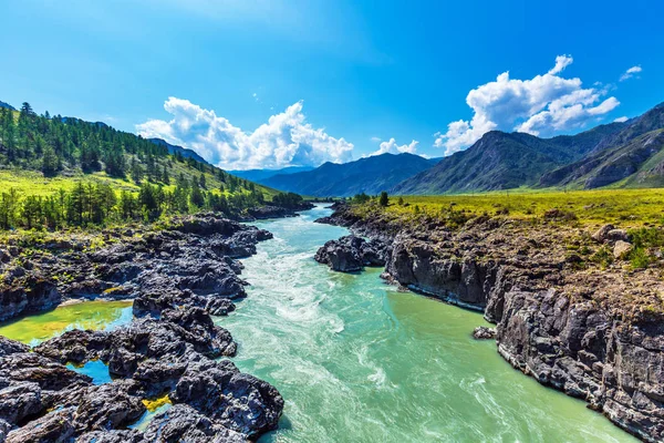 Hızlı katun nehri. Gorny Altay, Sibirya, Rusya Federasyonu