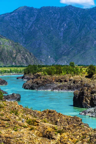 Río Katun con rápidos. Gorny Altai, Siberia, Rusia — Foto de Stock