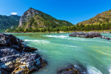 Elandinskaya Katun nehri üzerinde rapids. Gorny Altay, Sibirya
