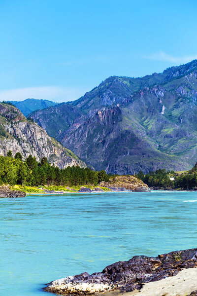 Landscape with mountains and river. Gorny Altai, Siberia, Russia