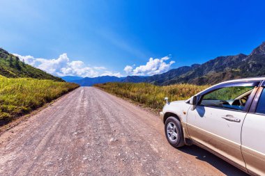 Araba yolun kenarında. Gorny Altay, Rusya Federasyonu