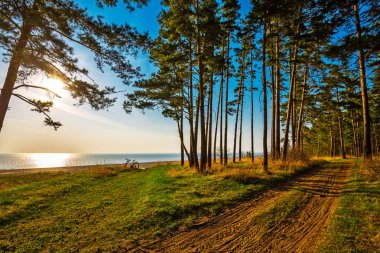 Ob nehri üzerinde gün batımı. Novosibirsk, Rusya Federasyonu